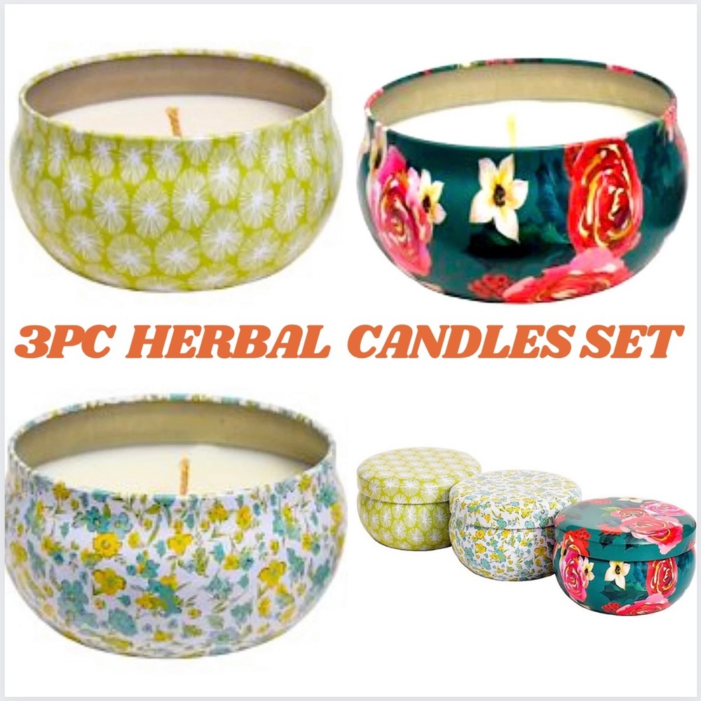 ✅2/$24 🎊HP🎊🆕 Lot of 3 🕯 The Pioneer Woman Herbal Collection Tin Candles Set